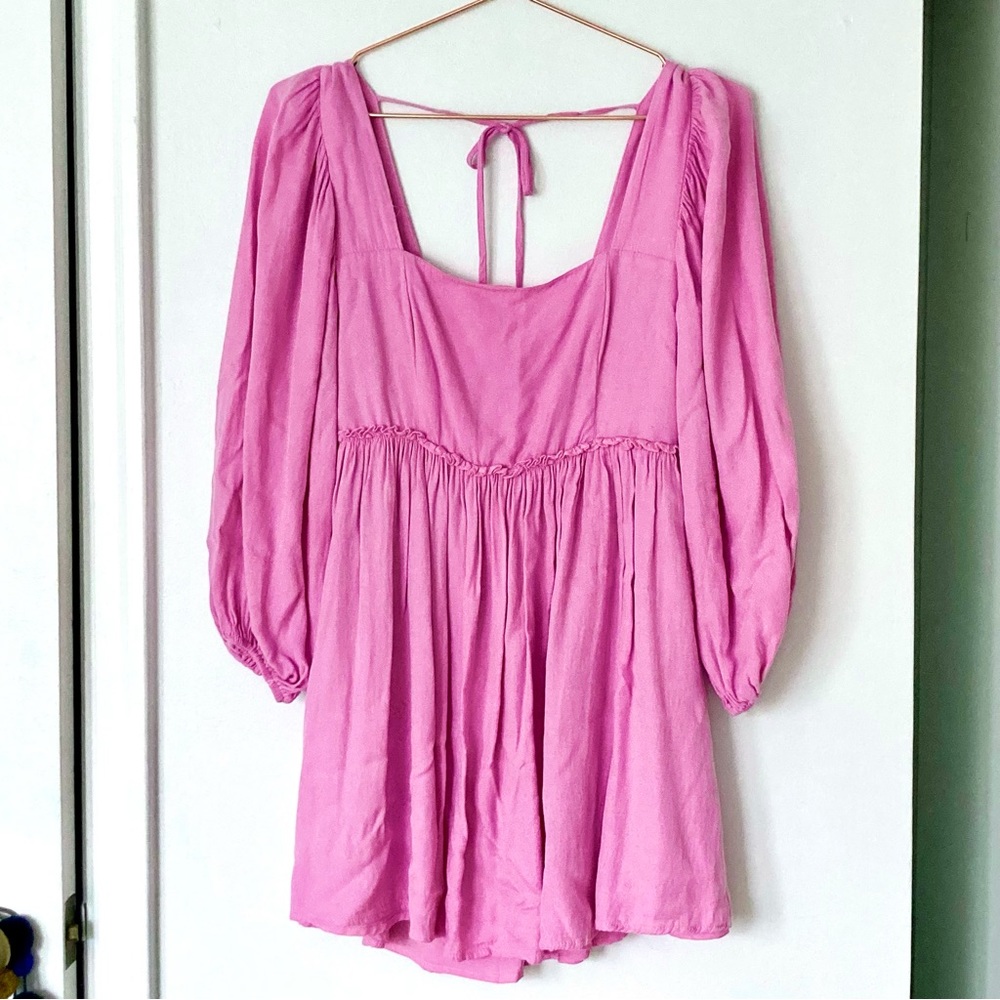 Pink puff sleeve babydoll dress